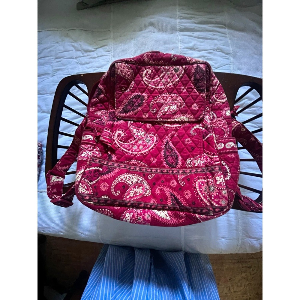 Vera Bradley Quilted Paisley Zip Backpack Burgundy Pink White Girls School Bag